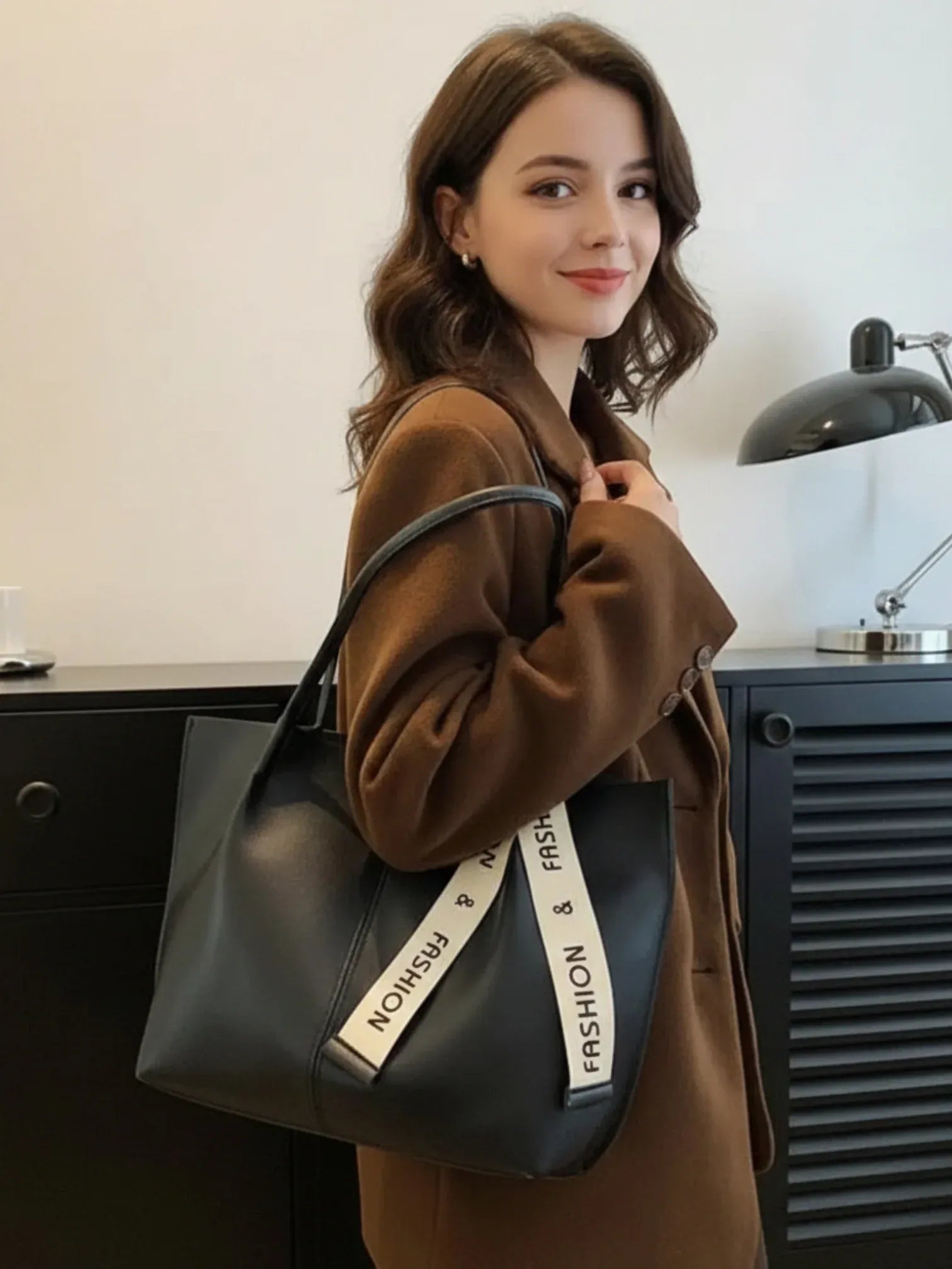 Sac de Cours Cuir Vegan Noir Souple Noir