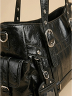 Sac de Cours Cuir Verni Style Y2K Femme Noir