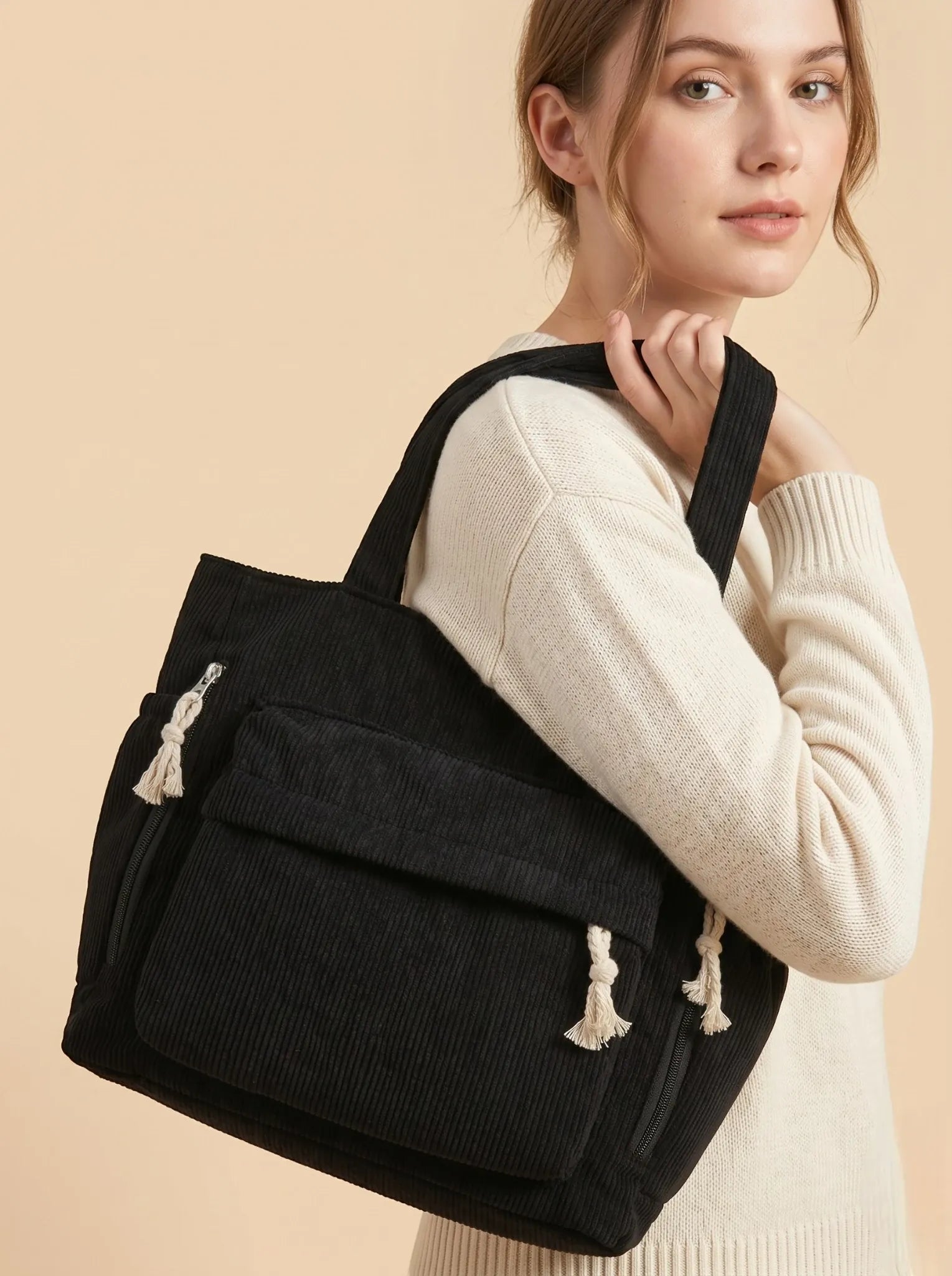 Sac de Cours Design en Velours Noir