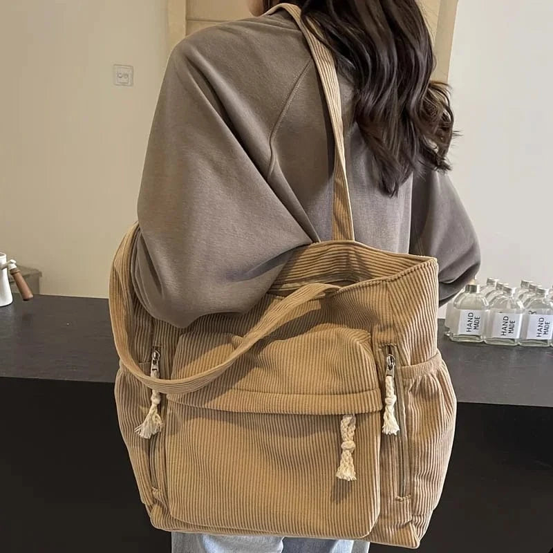 Sac de Cours Design en Velours Khaki