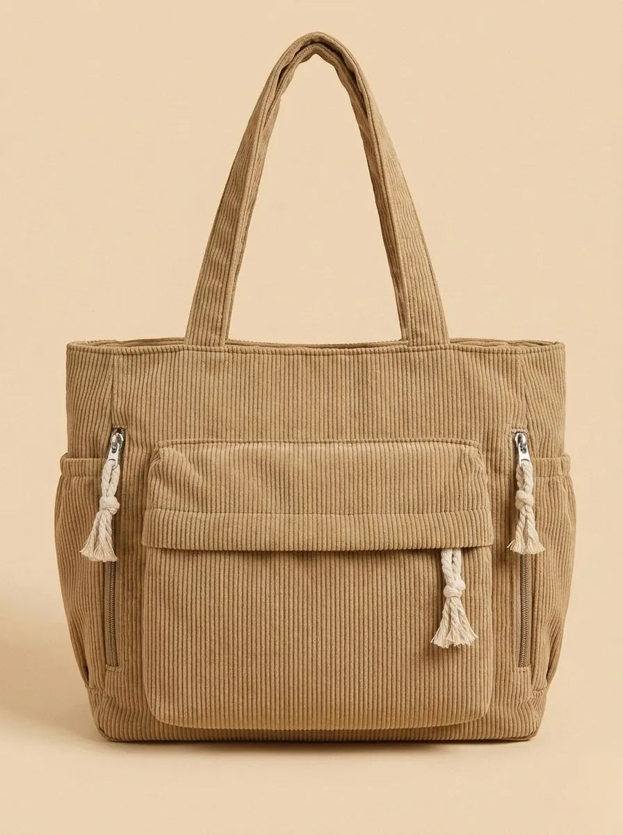 Sac de Cours Design en Velours Khaki