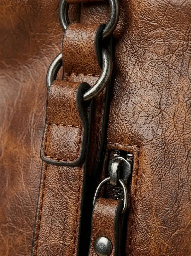 Sac de Cours Design Zippe Cuir Vegan Marron