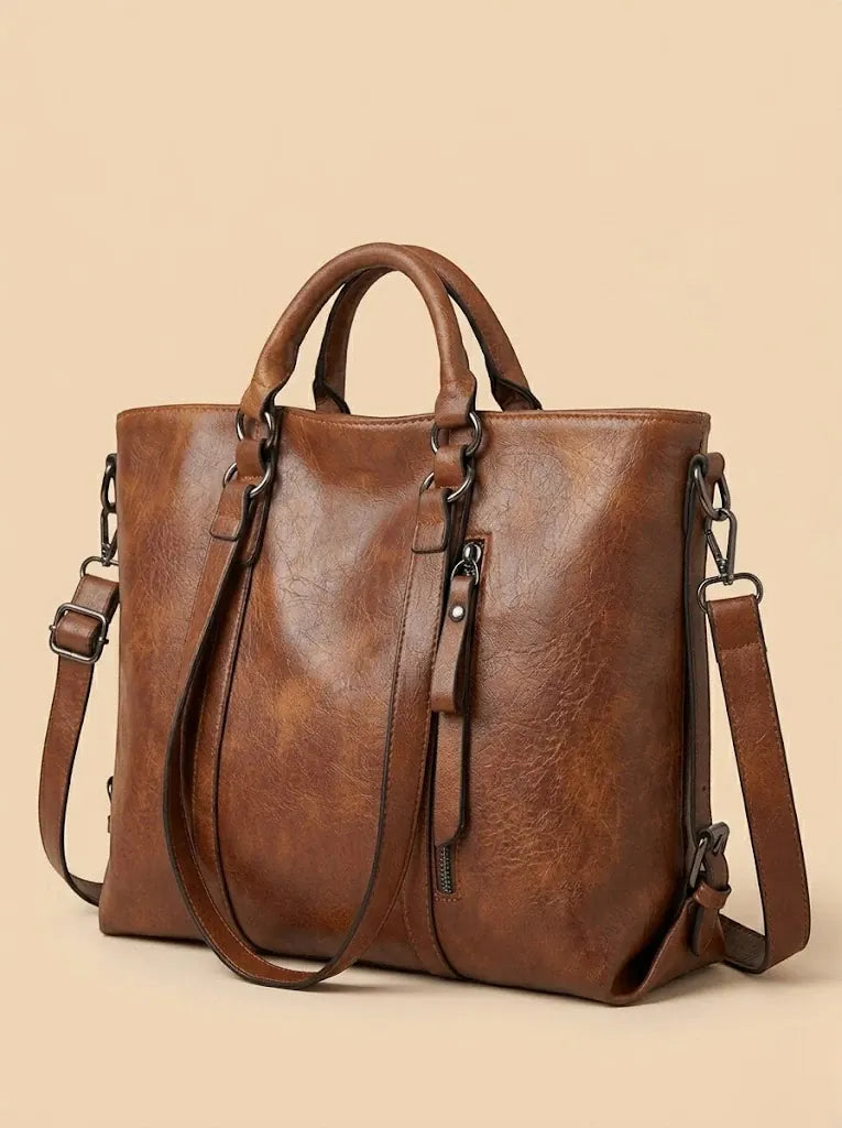 Sac de Cours Design Zippe Cuir Vegan Marron
