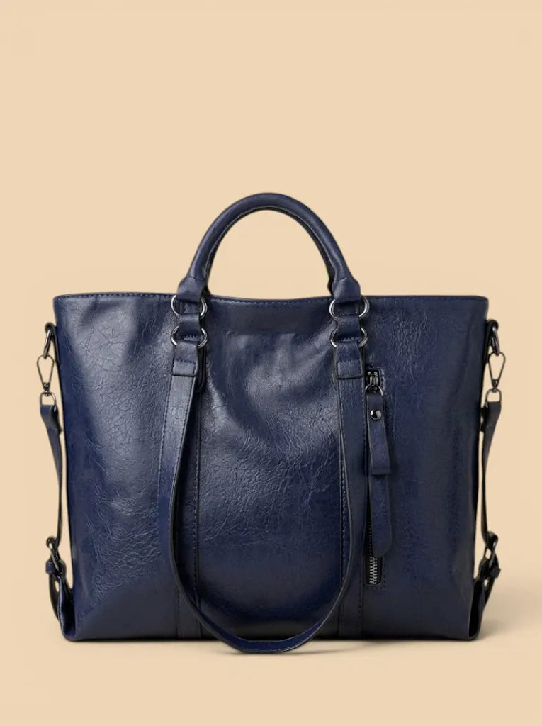 Sac de Cours Design Zippe Cuir Vegan Bleu
