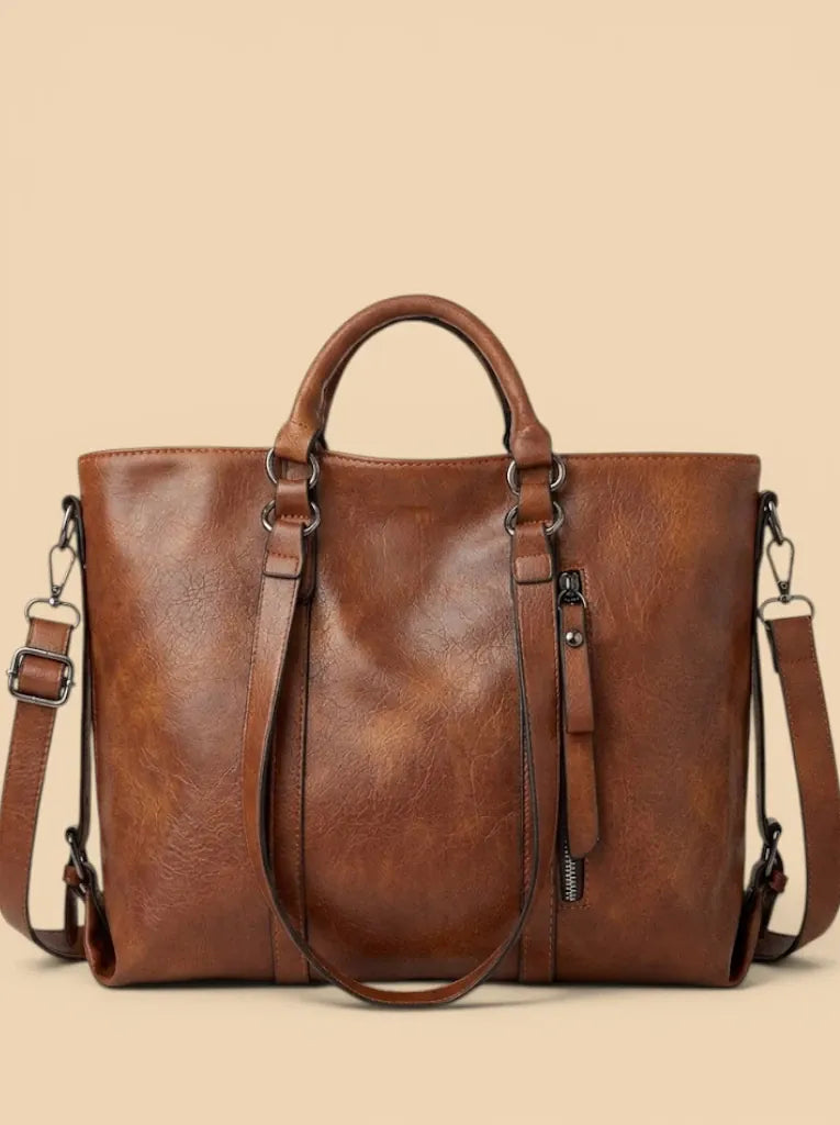 Sac de Cours Design Zippe Cuir Vegan Marron
