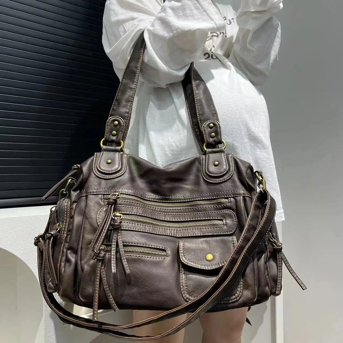 Sac de Cours en Cuir avec Rangement