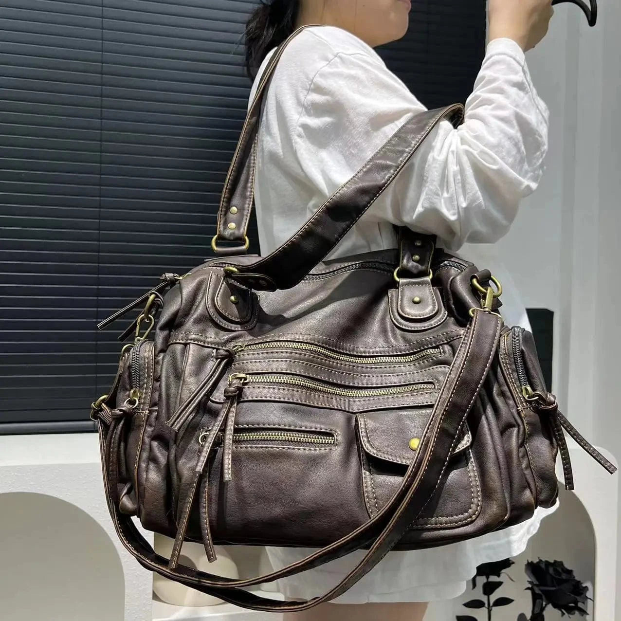 Sac de Cours en Cuir avec Rangement