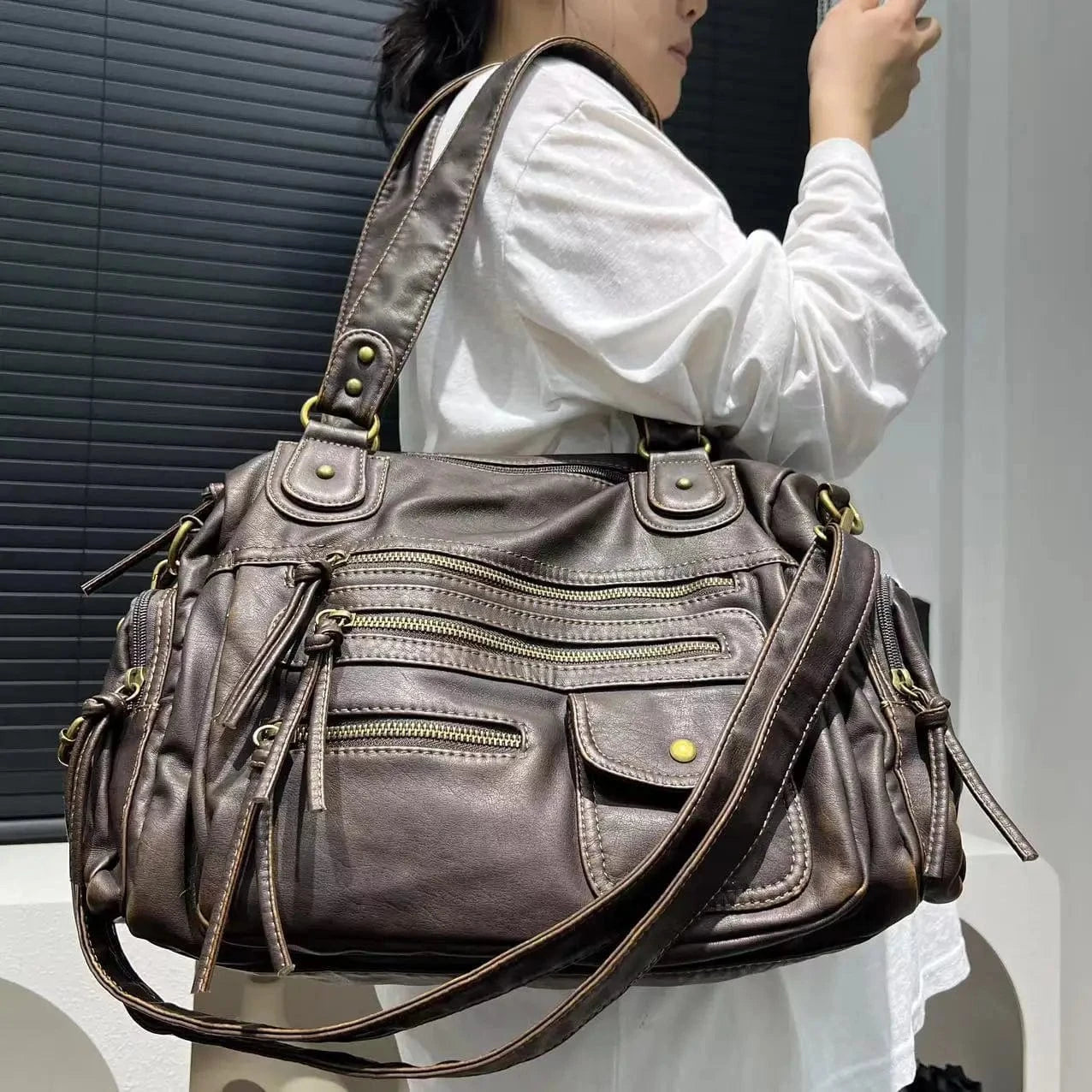 Sac de Cours en Cuir avec Rangement