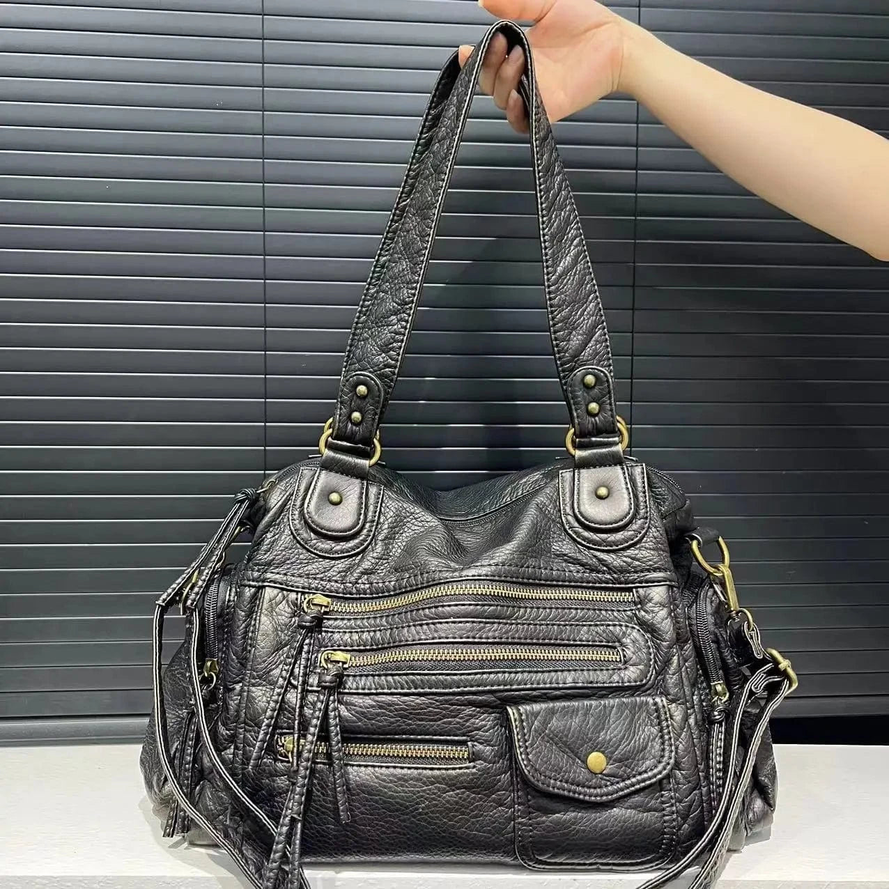 Sac de Cours en Cuir avec Rangement BLACK