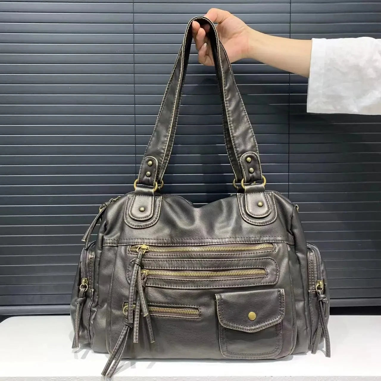 Sac de Cours en Cuir avec Rangement COFFEE