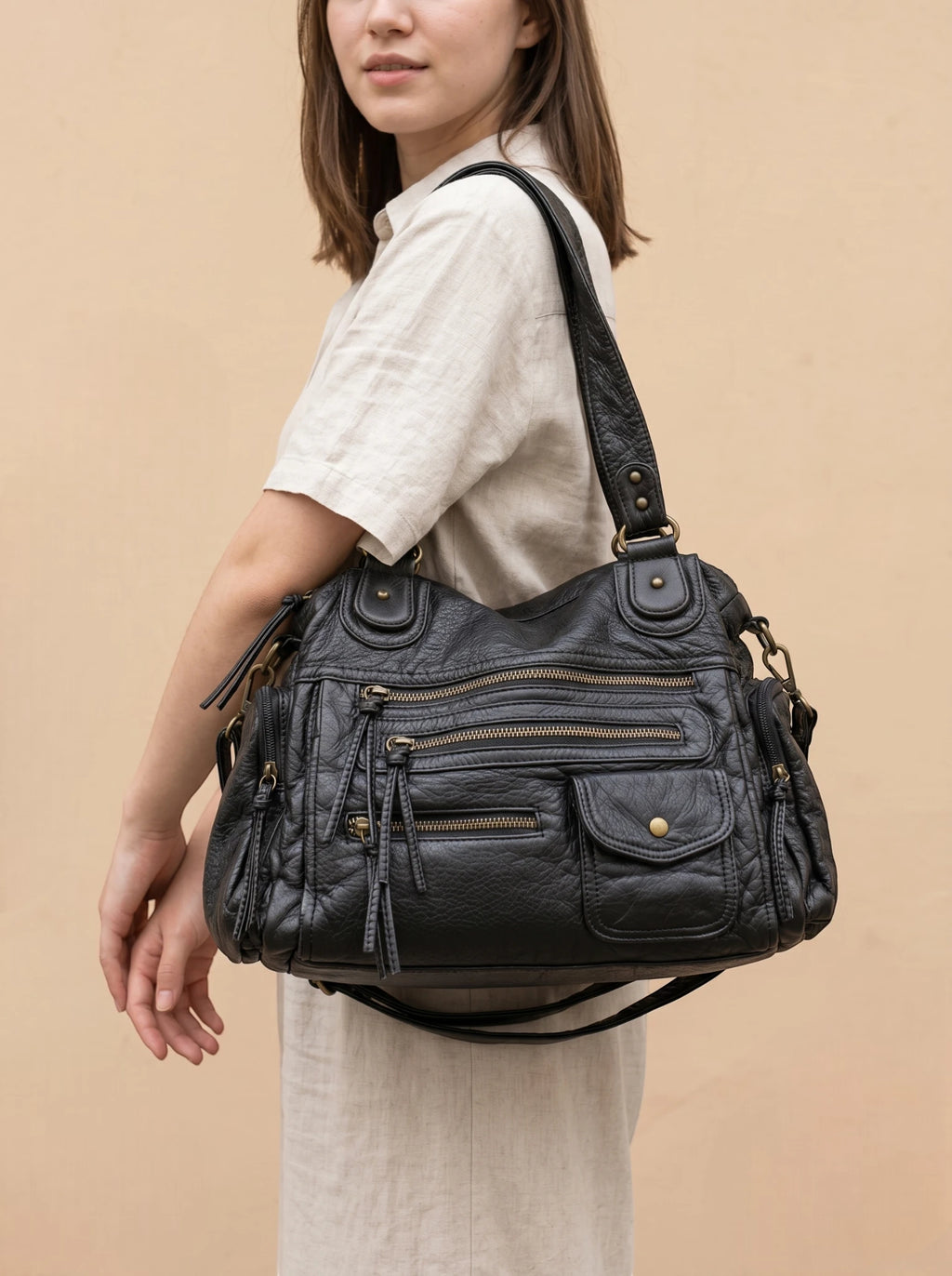 Sac de Cours en Simili cuir avec Rangement Noir