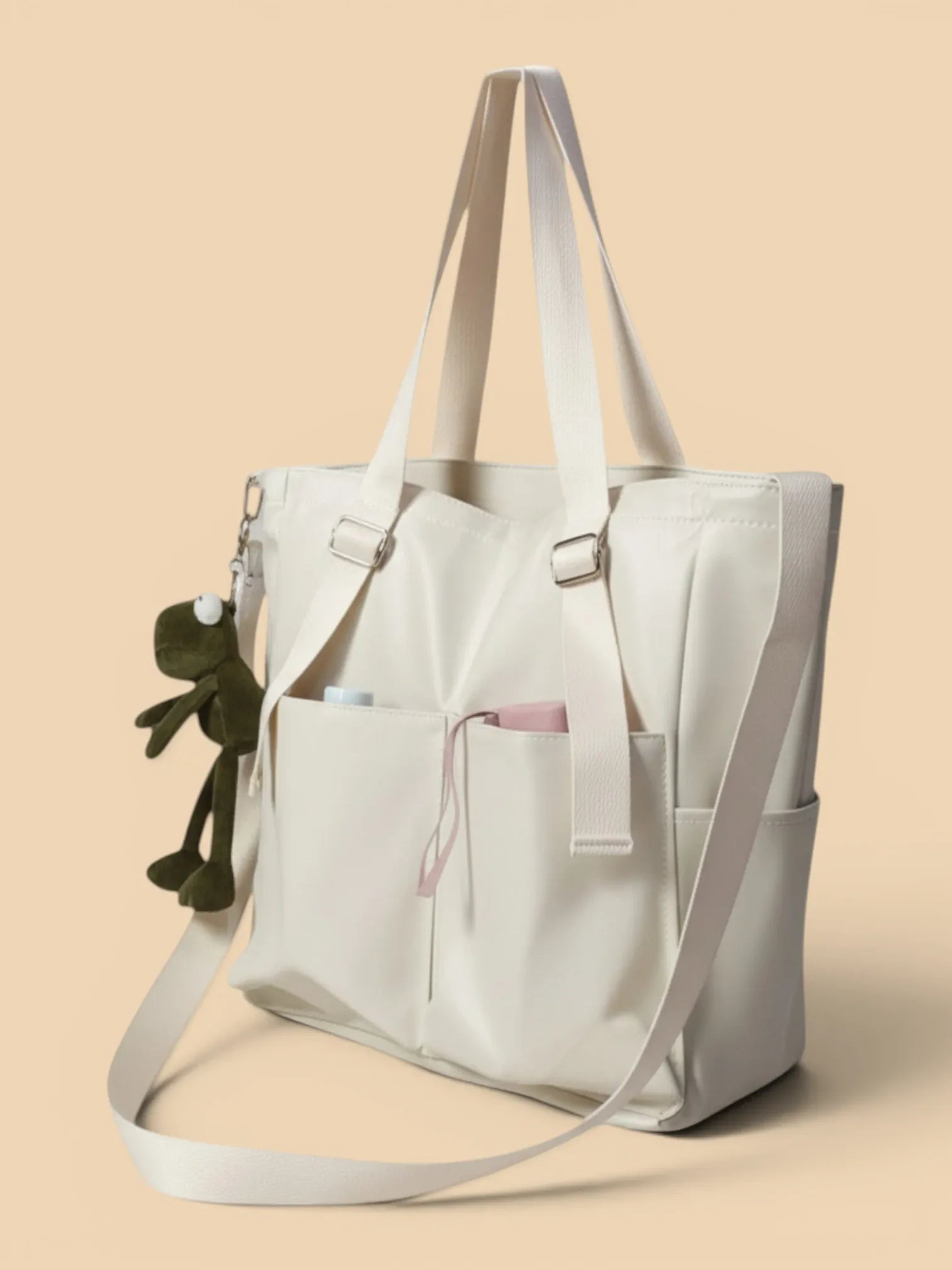 Sac de Cours en Toile avec sa Grenouille Blanc