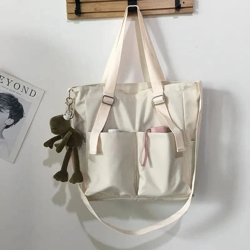 Sac de Cours en Toile avec sa Grenouille Blanc