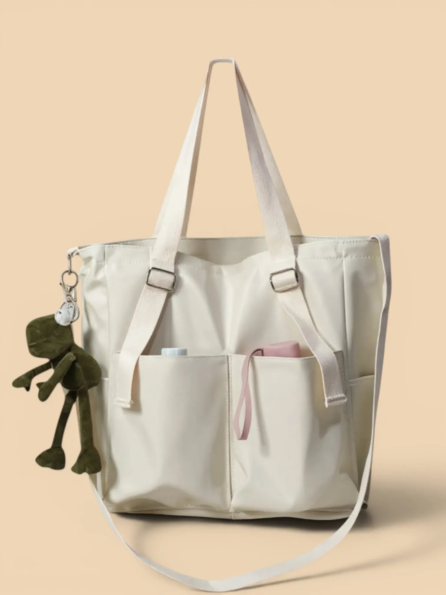 Sac de Cours en Toile avec sa Grenouille Blanc