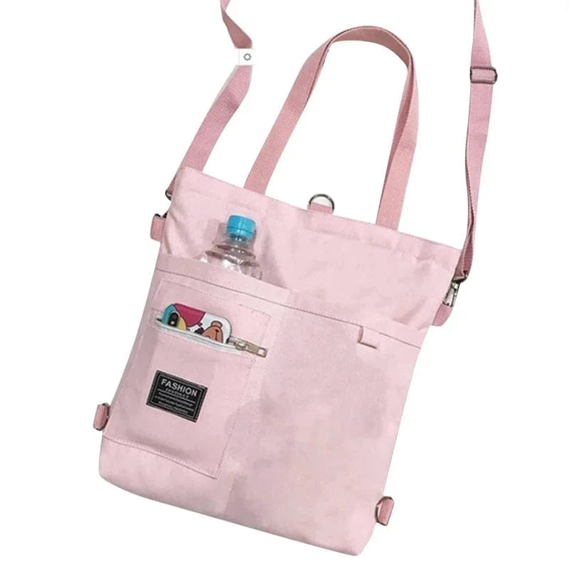 Sac de Cours Étudiante en Toile Canvas Rose