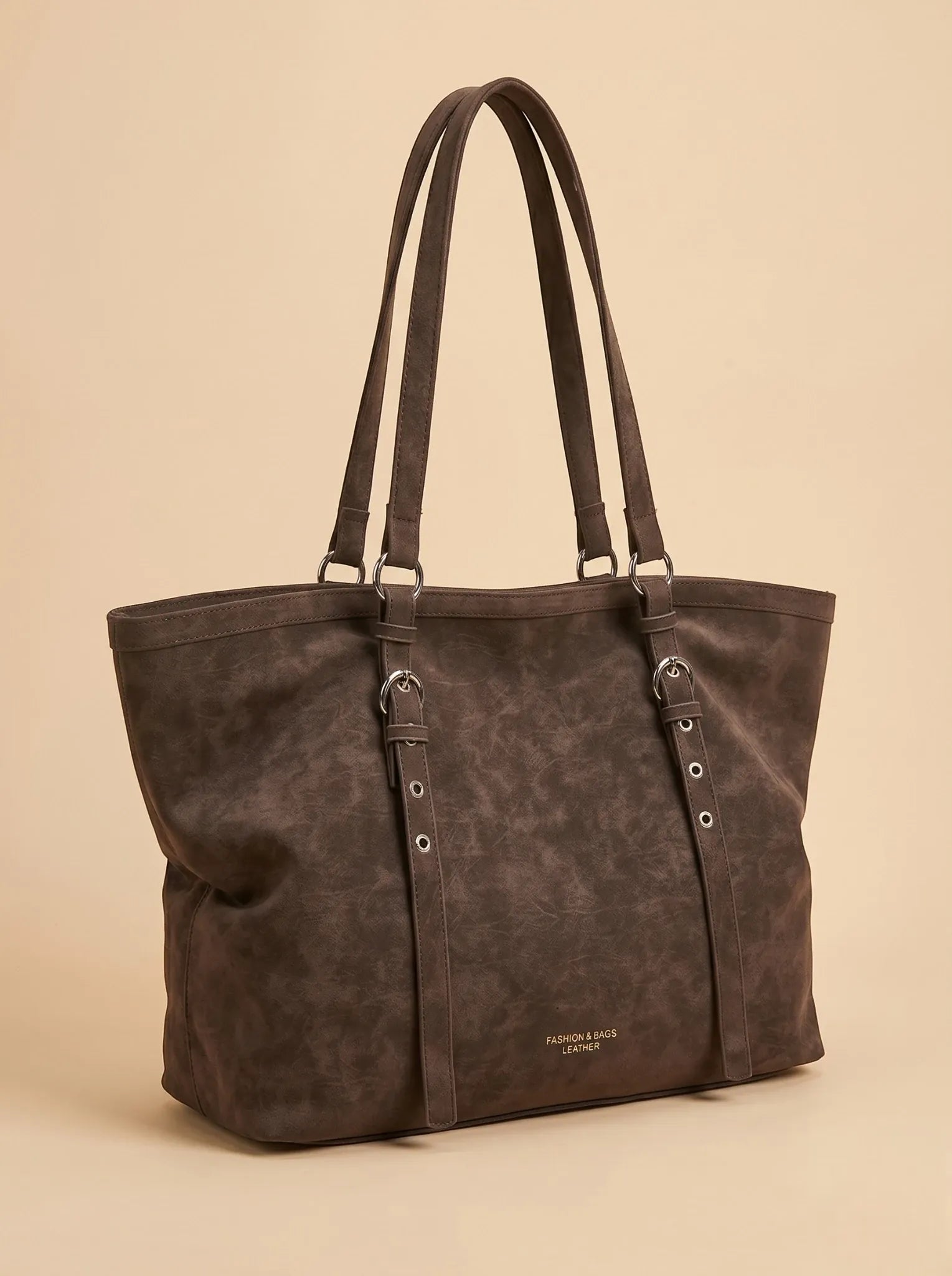 Sac de Cours Femme Cabas Suédine Vintage Sangles Marron
