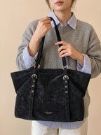 Sac de Cours Femme Cabas Suédine Vintage Sangles Noir