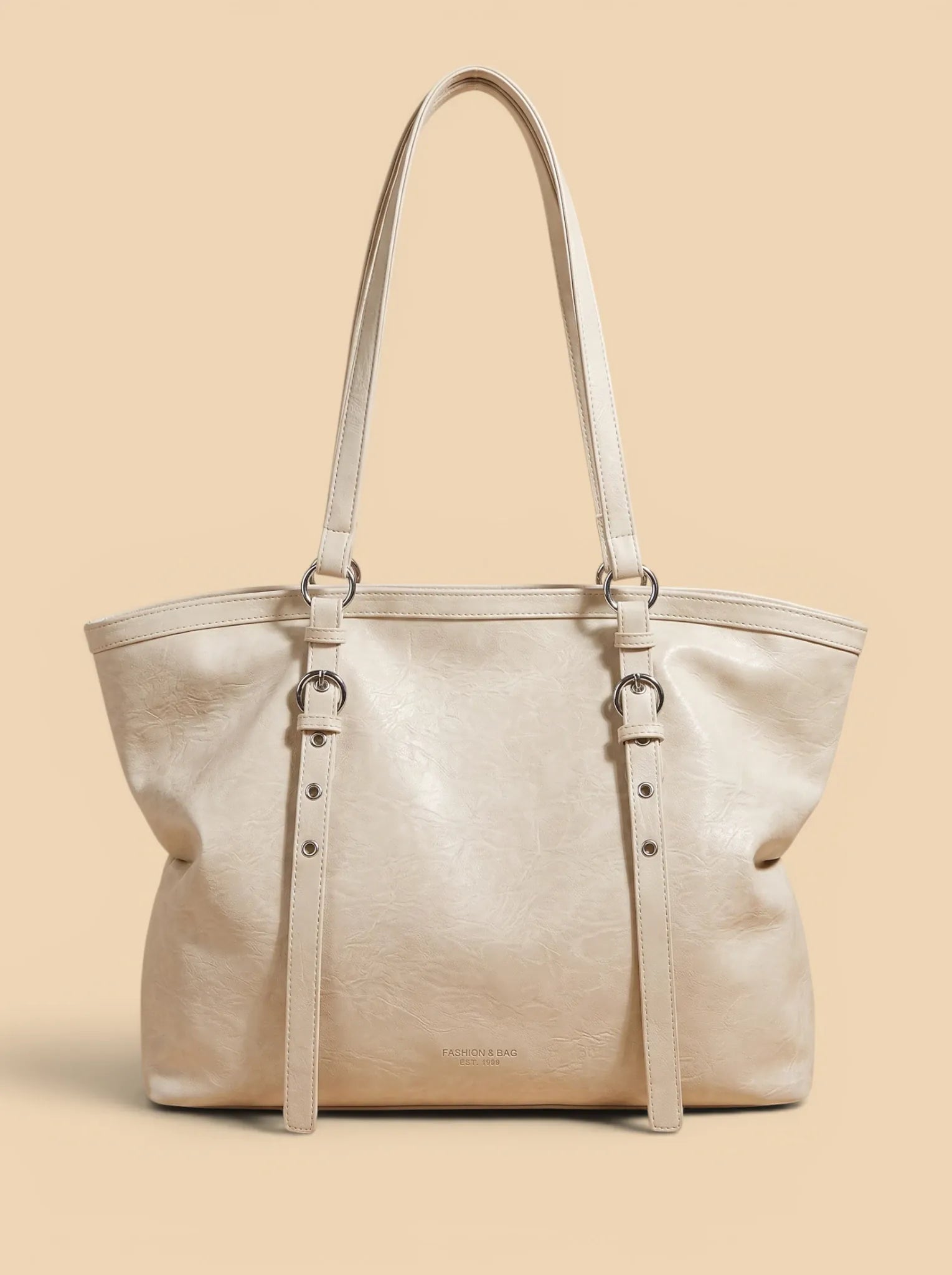 Sac de Cours Femme Cabas Suédine Vintage Sangles Beige
