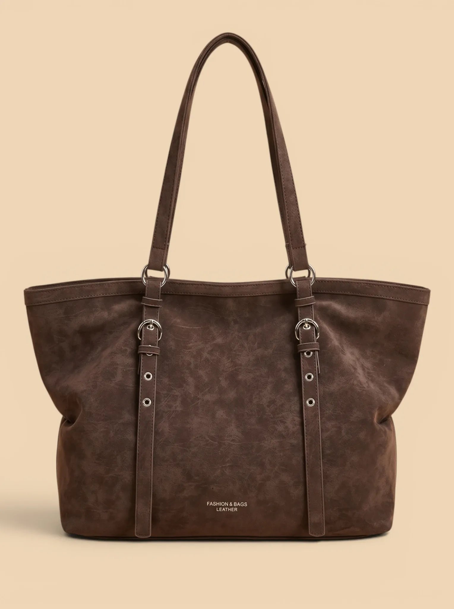 Sac de Cours Femme Cabas Suédine Vintage Sangles Marron