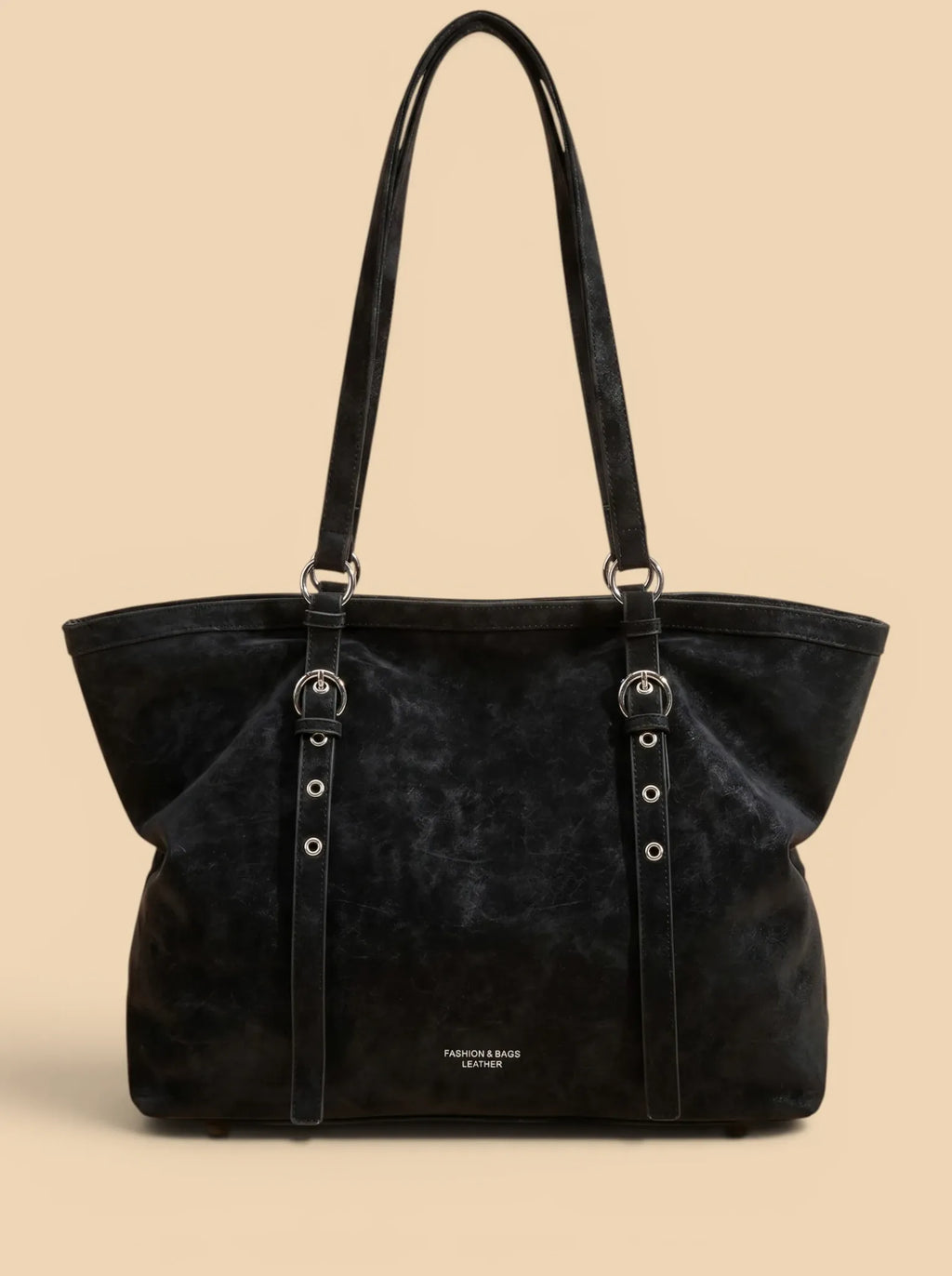 Sac de Cours Femme Cabas Suédine Vintage Sangles Noir