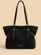 Sac de Cours Femme Cabas Suédine Vintage Sangles Noir