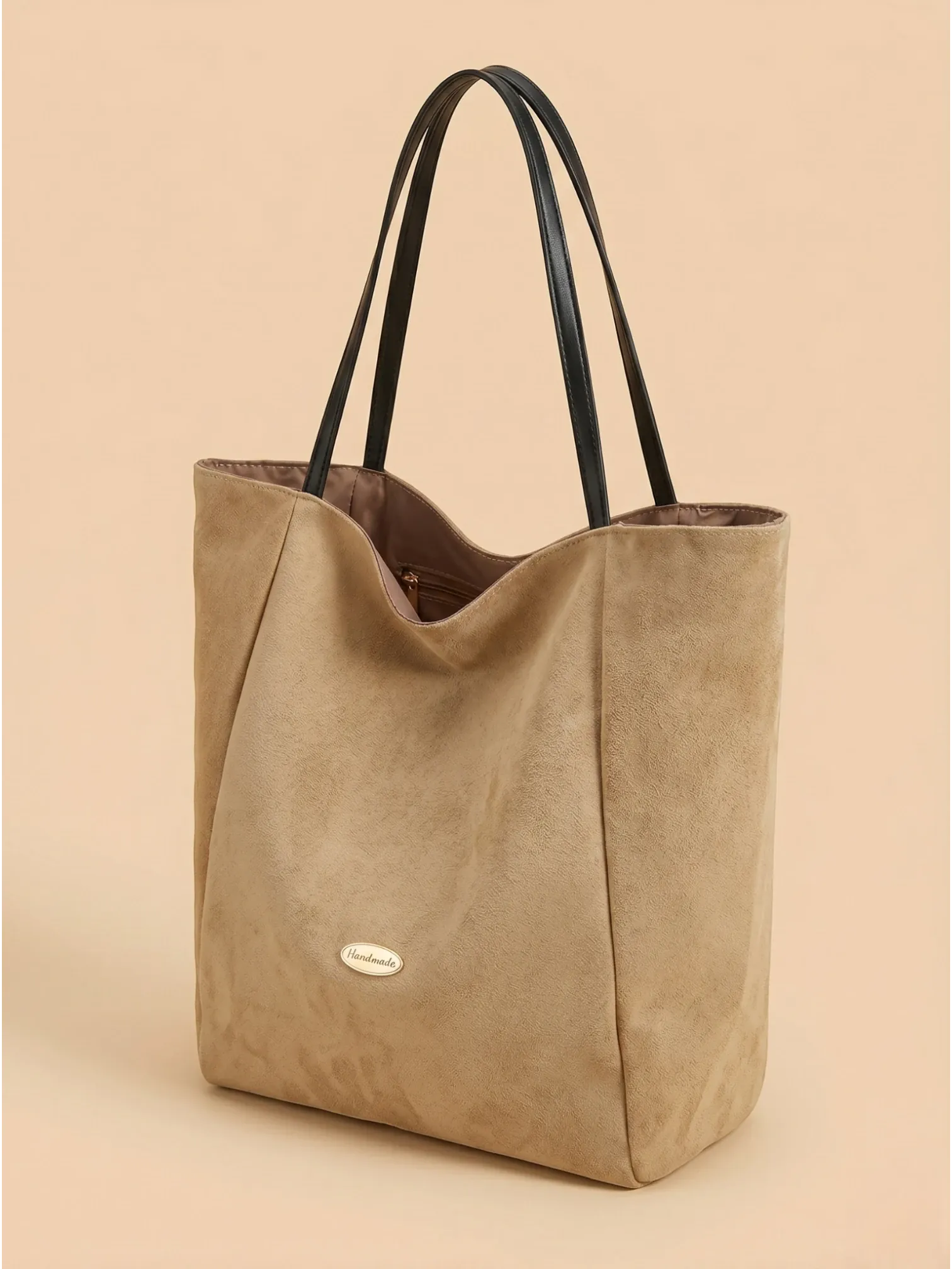 Sac de Cours Femme Grand Cabas Suédine Daim Synthétique Khaki
