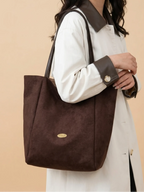 Sac de Cours Femme Grand Cabas Suédine Daim Synthétique Café