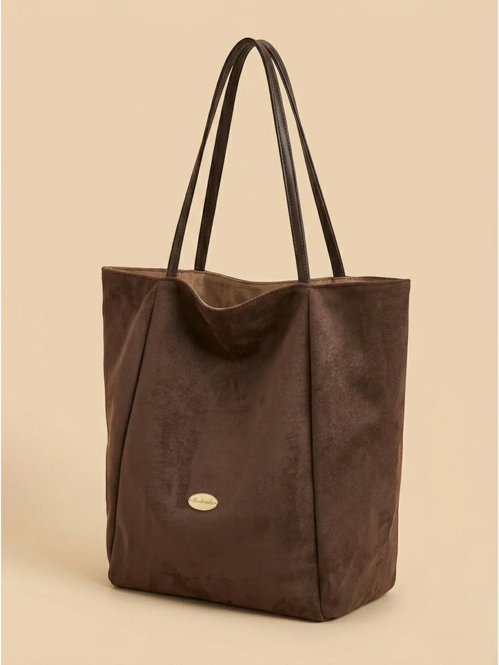 Sac de Cours Femme Grand Cabas Suédine Daim Synthétique Café