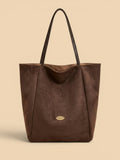 Sac de Cours Femme Grand Cabas Suédine Daim Synthétique Café
