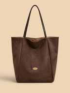 Sac de Cours Femme Grand Cabas Suédine Daim Synthétique Café