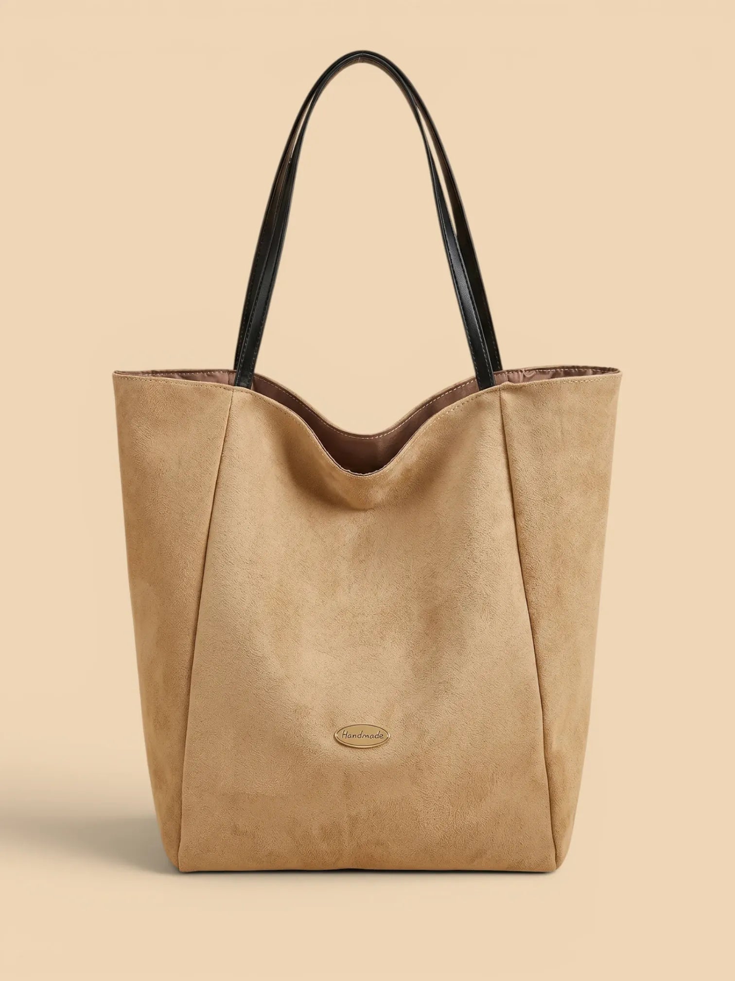 Sac de Cours Femme Grand Cabas Suédine Daim Synthétique Khaki