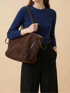 Sac de Cours Femme Maxi Cabas Suédine Oversize Café