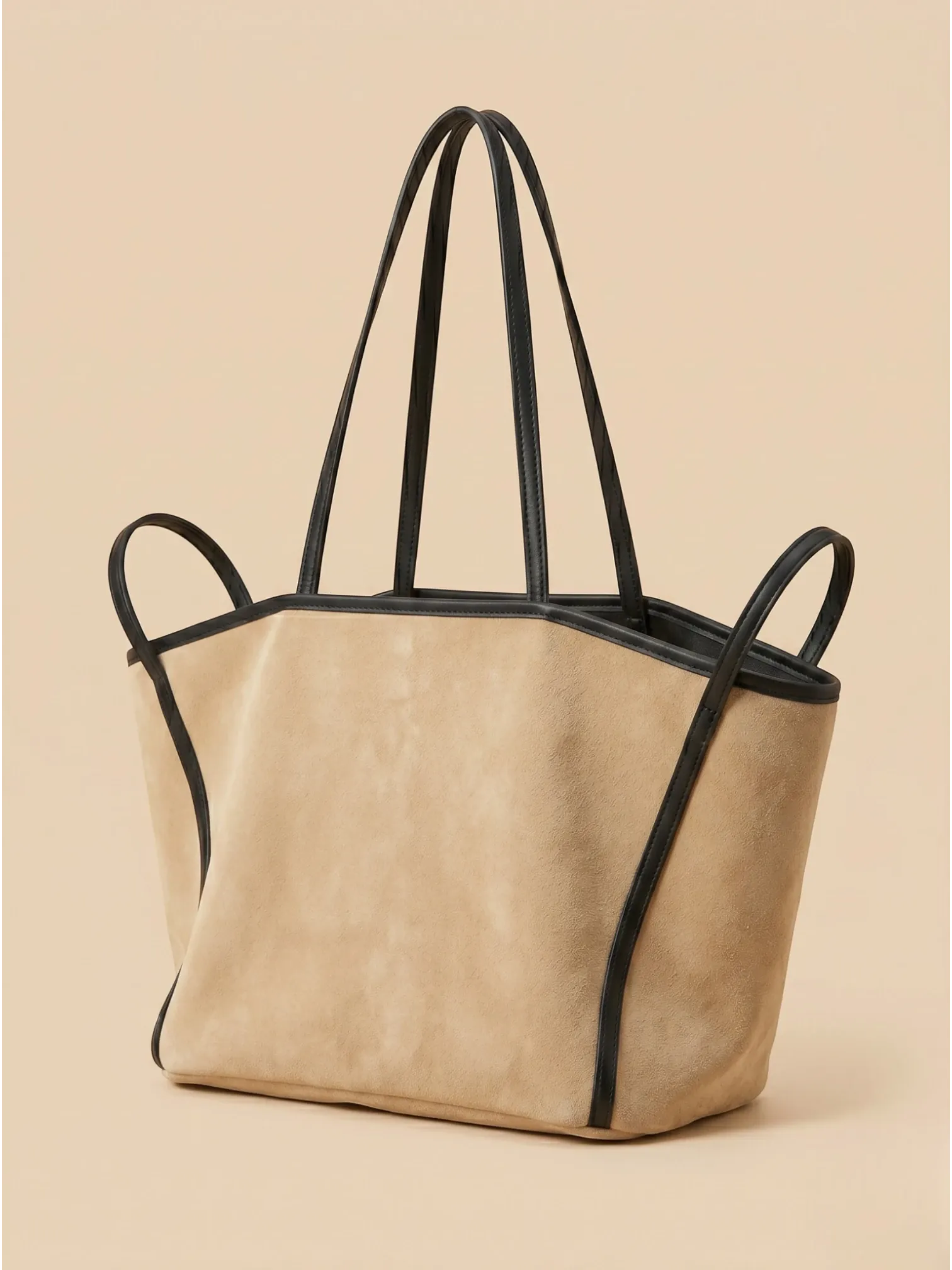 Sac de Cours Femme Maxi Cabas Suédine Oversize Beige