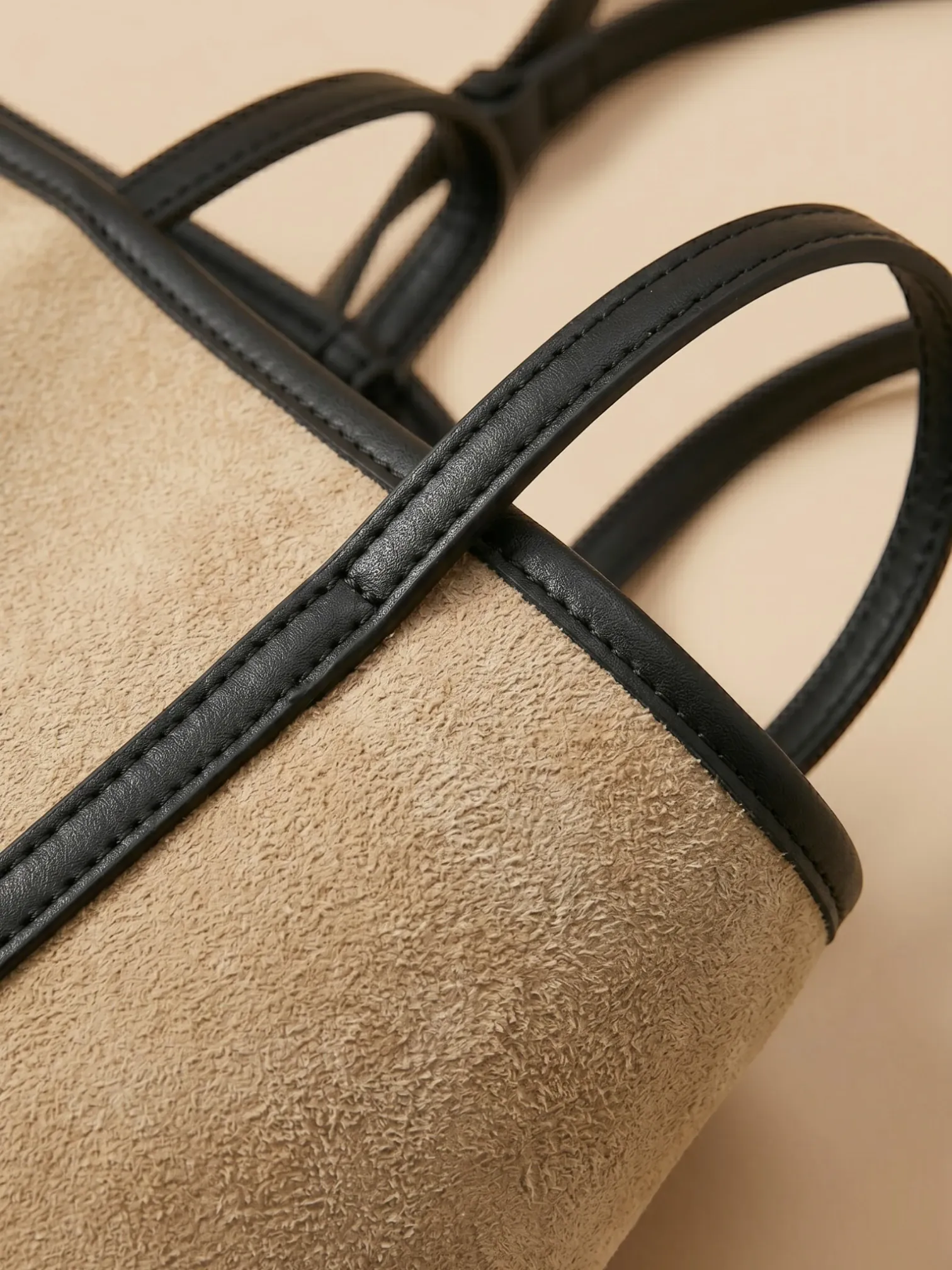 Sac de Cours Femme Maxi Cabas Suédine Oversize Beige