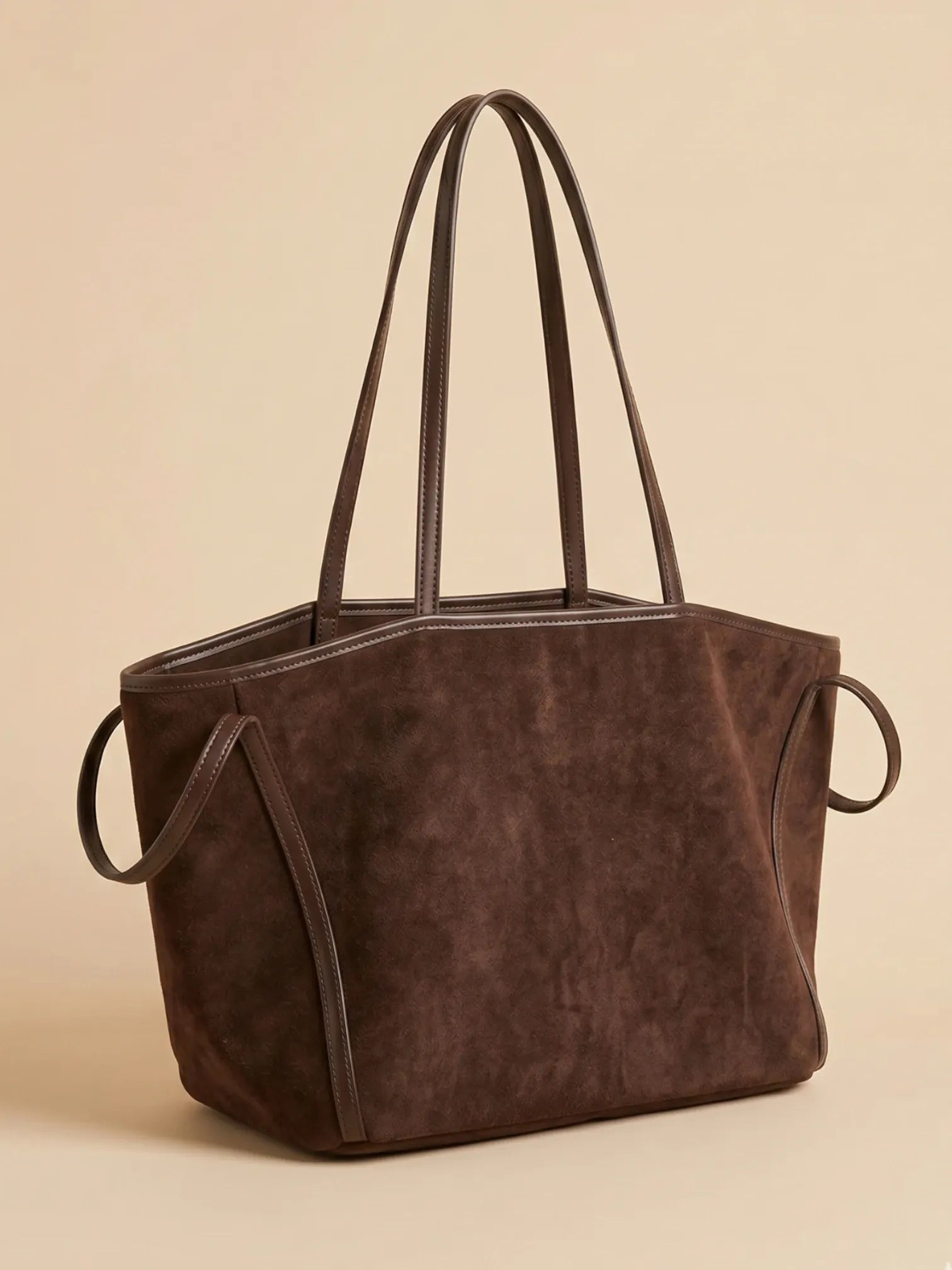 Sac de Cours Femme Maxi Cabas Suédine Oversize Café