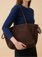 Sac de Cours Femme Maxi Cabas Suédine Oversize Café