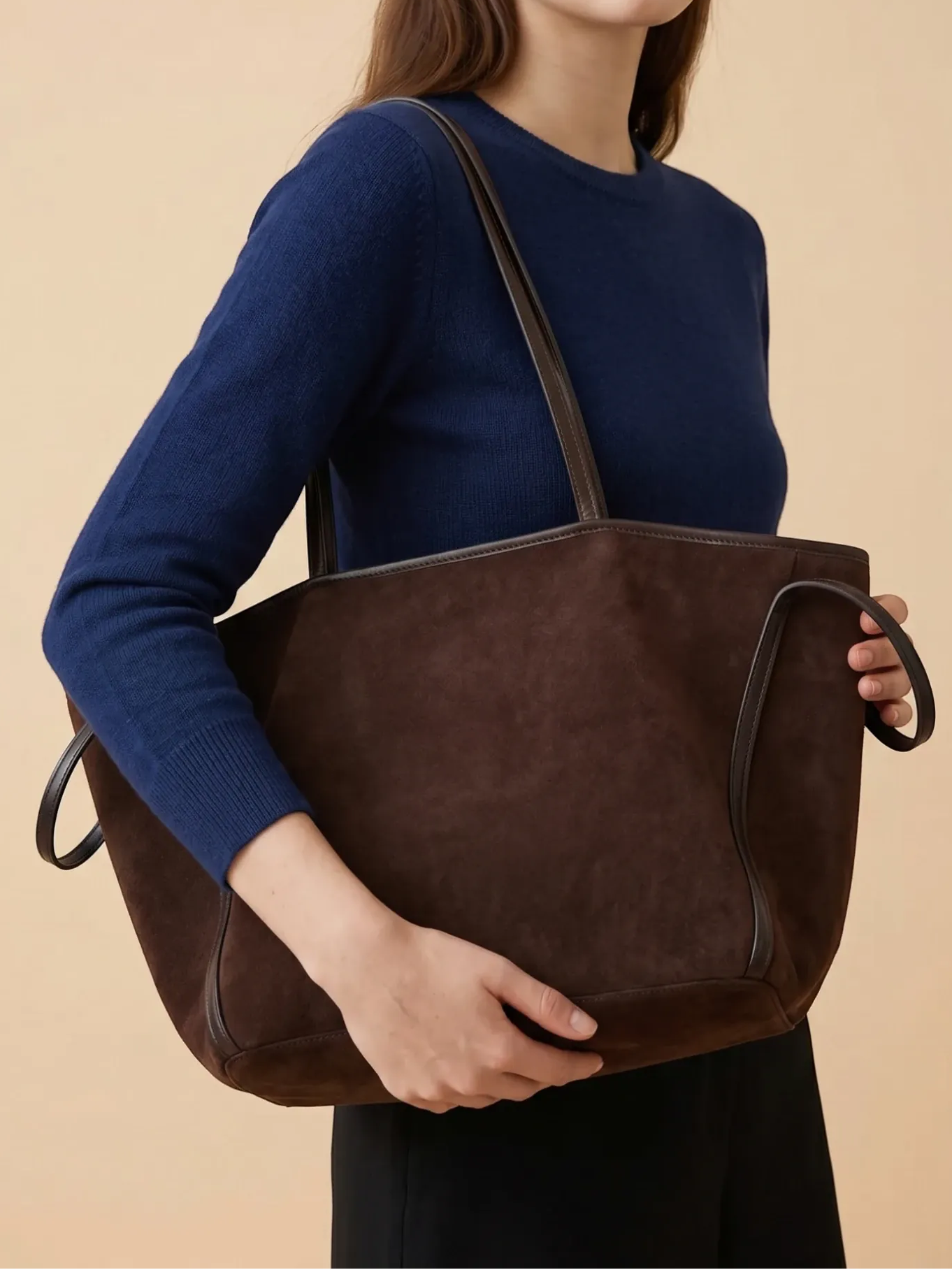 Sac de Cours Femme Maxi Cabas Suédine Oversize Café
