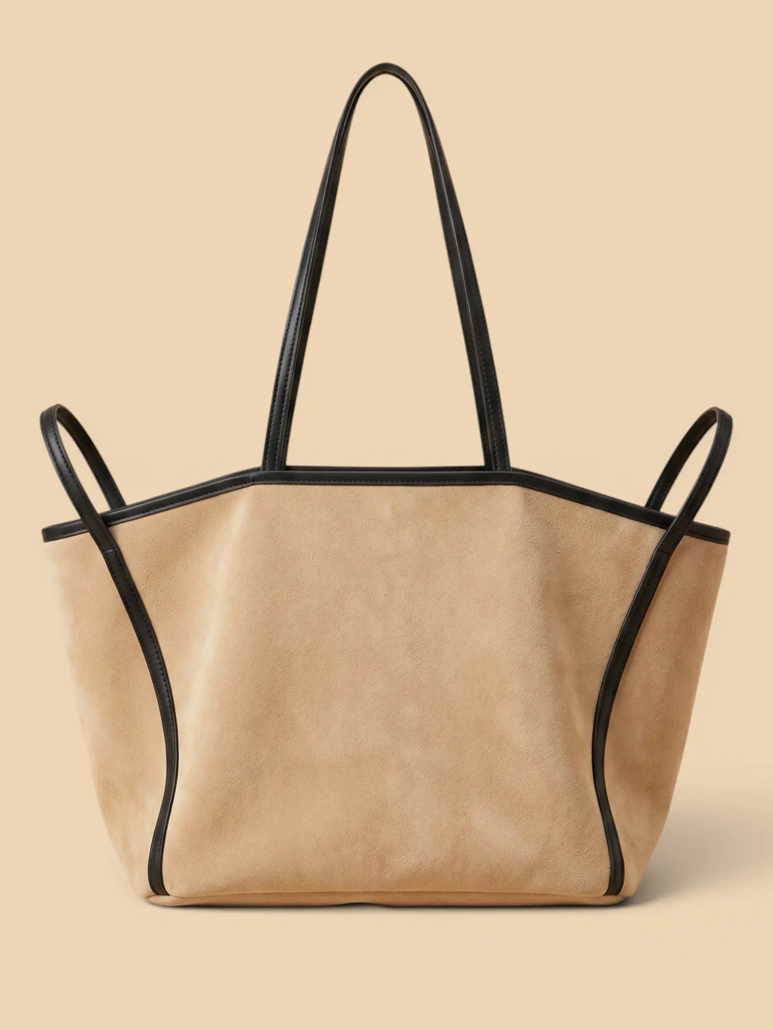 Sac de Cours Femme Maxi Cabas Suédine Oversize Beige