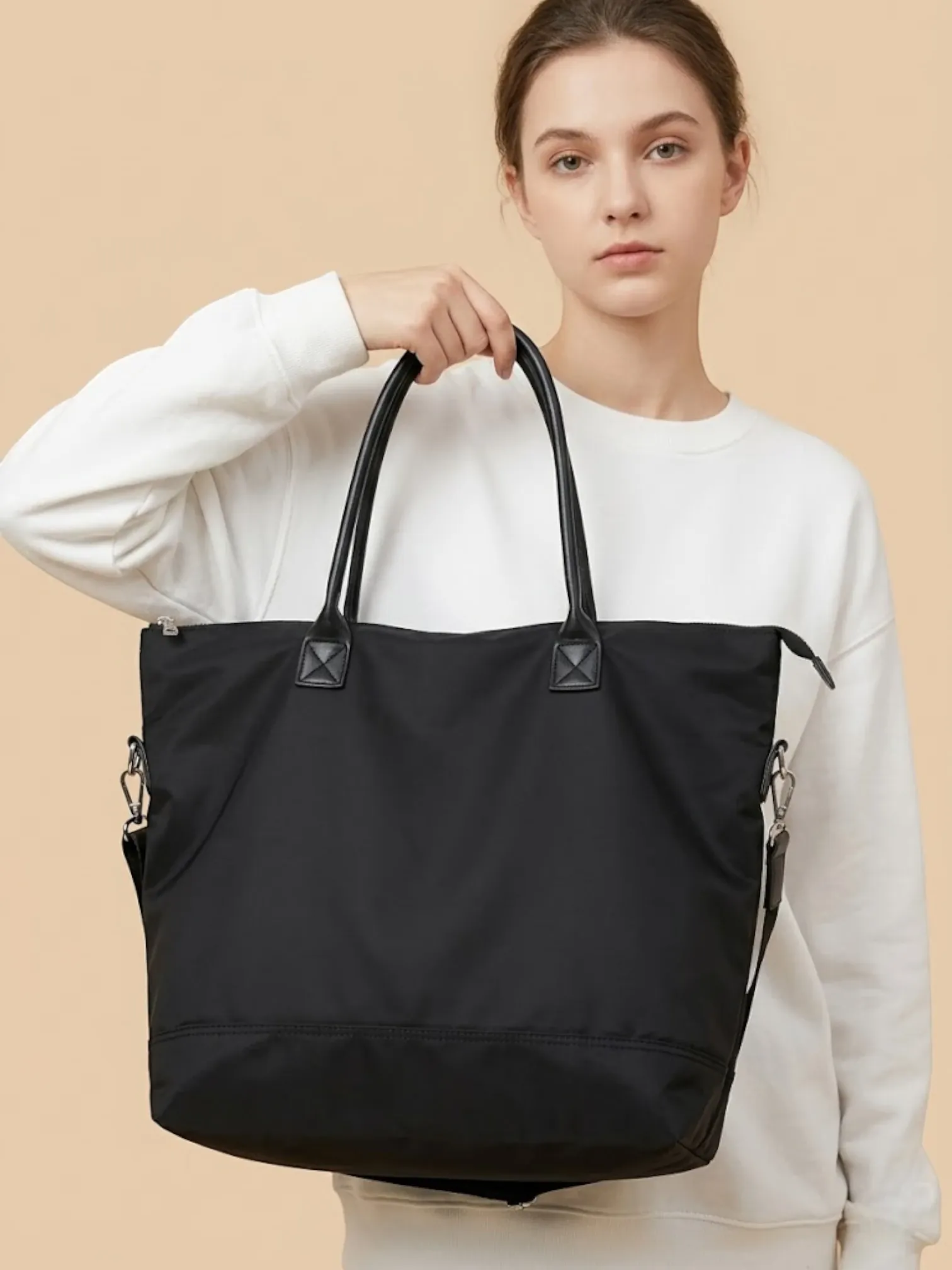 Sac de Cours Femme Toile Grande Capacité Noir