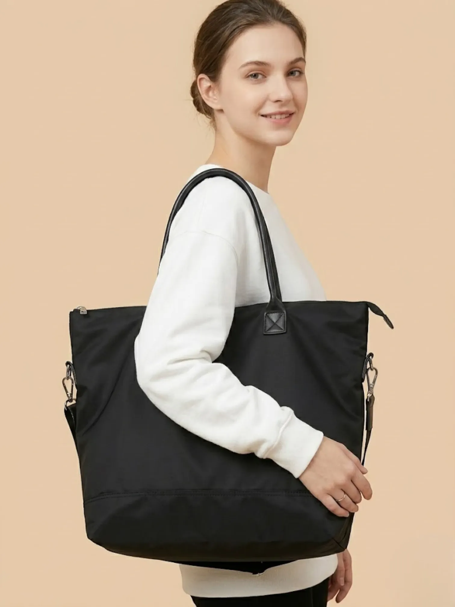 Sac de Cours Femme Toile Grande Capacité Noir