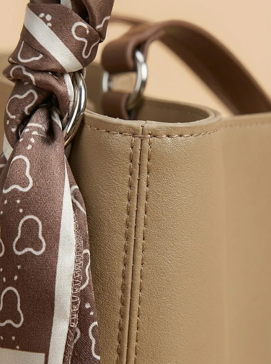 Sac de Cours Femme Tote Bag foulard Élégant Khaki