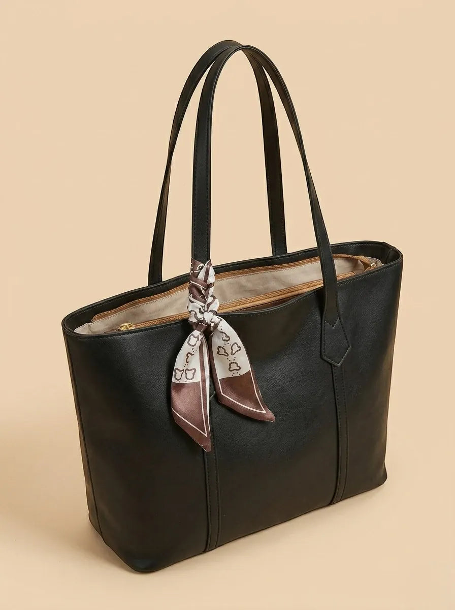 Sac de Cours Femme Tote Bag foulard Élégant Noir