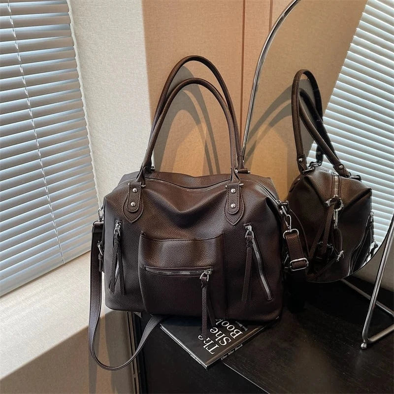 Sac de Cours Luxe Cuir Coffee