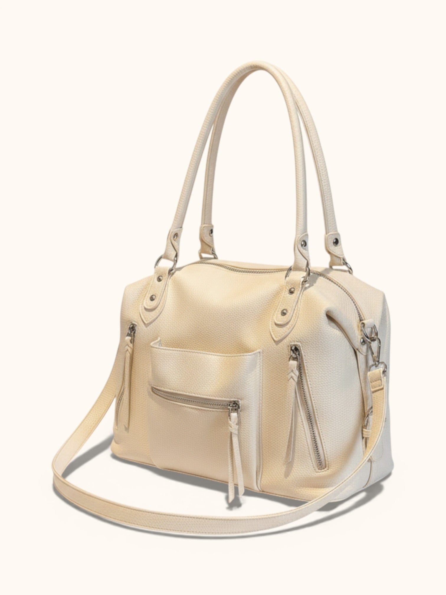 Sac de Cours Luxe Simili Cuir Blanc cassé