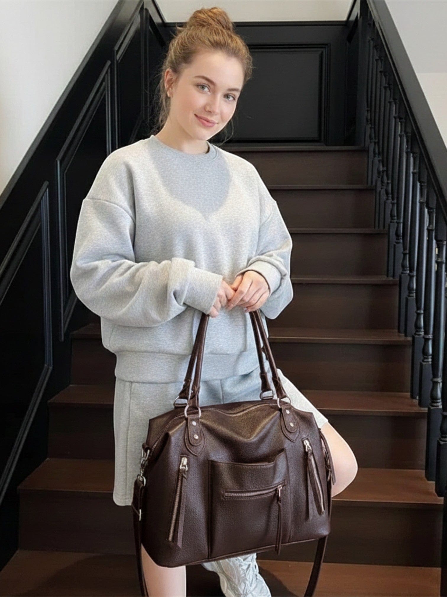 Sac de Cours Luxe Simili Cuir Marron