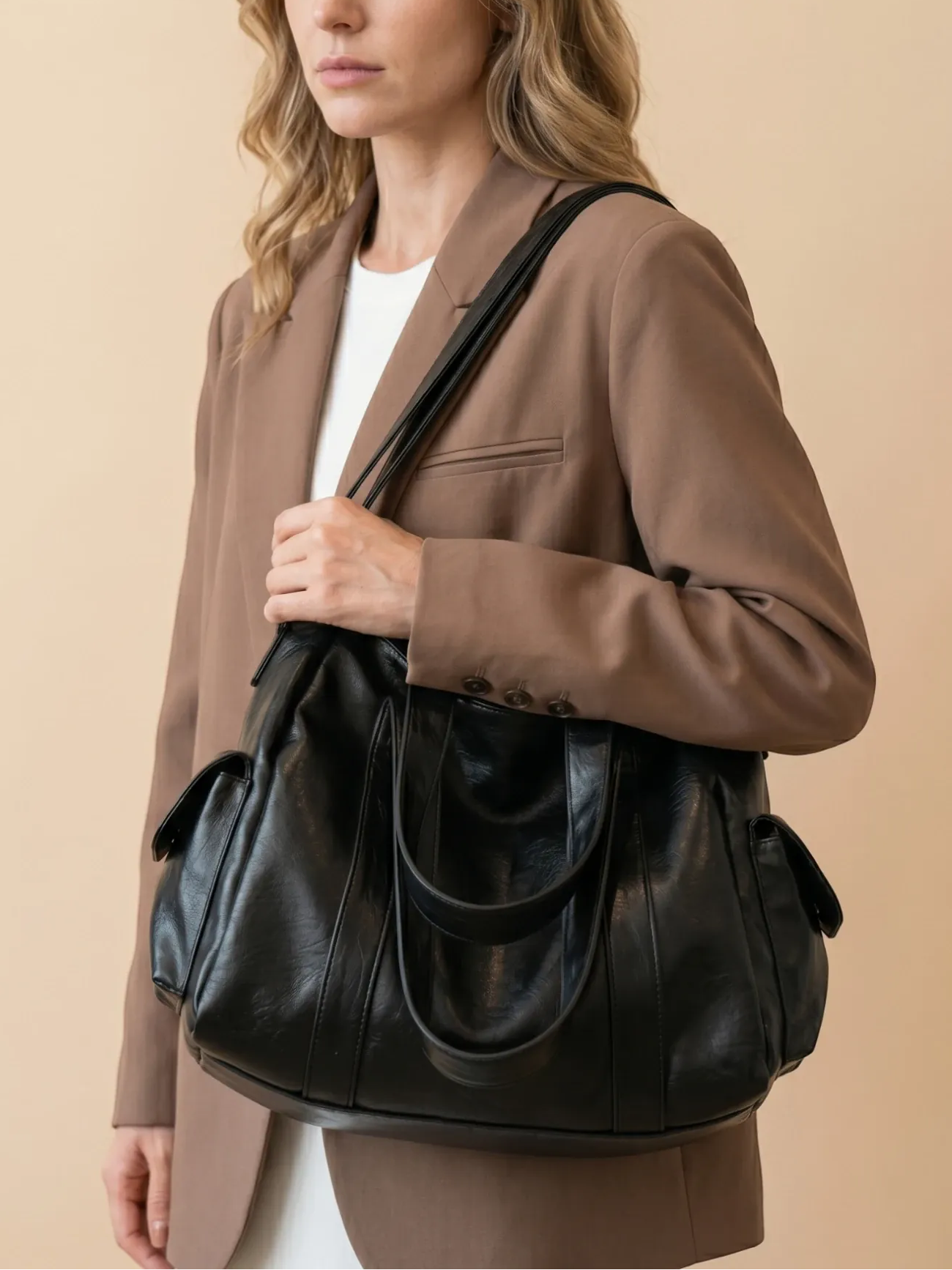 Sac de Cours Minimaliste en Cuir Vegan Noir