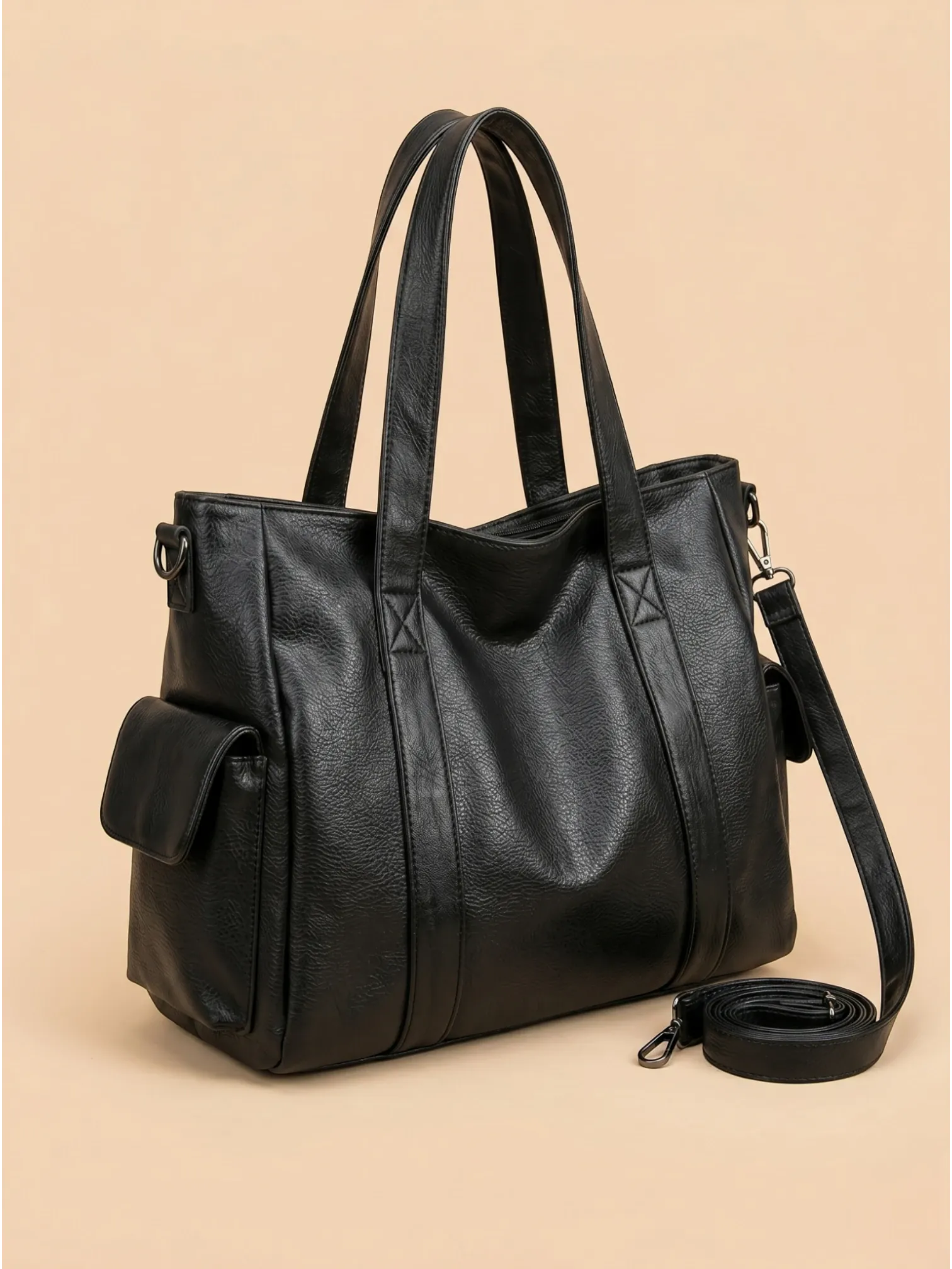 Sac de Cours Minimaliste en Cuir Vegan Noir