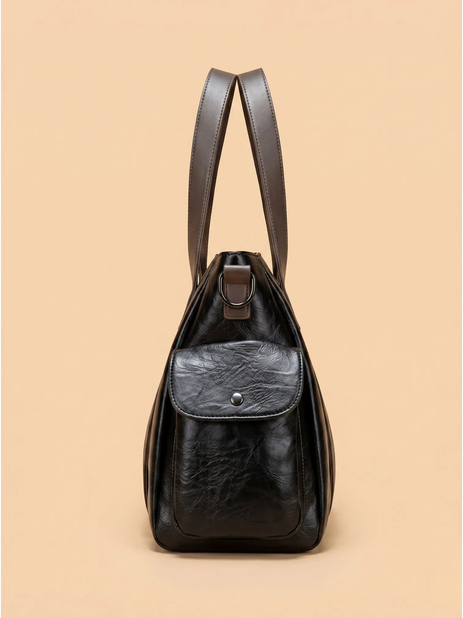 Sac de Cours Minimaliste en Cuir Vegan Bicolore Noir