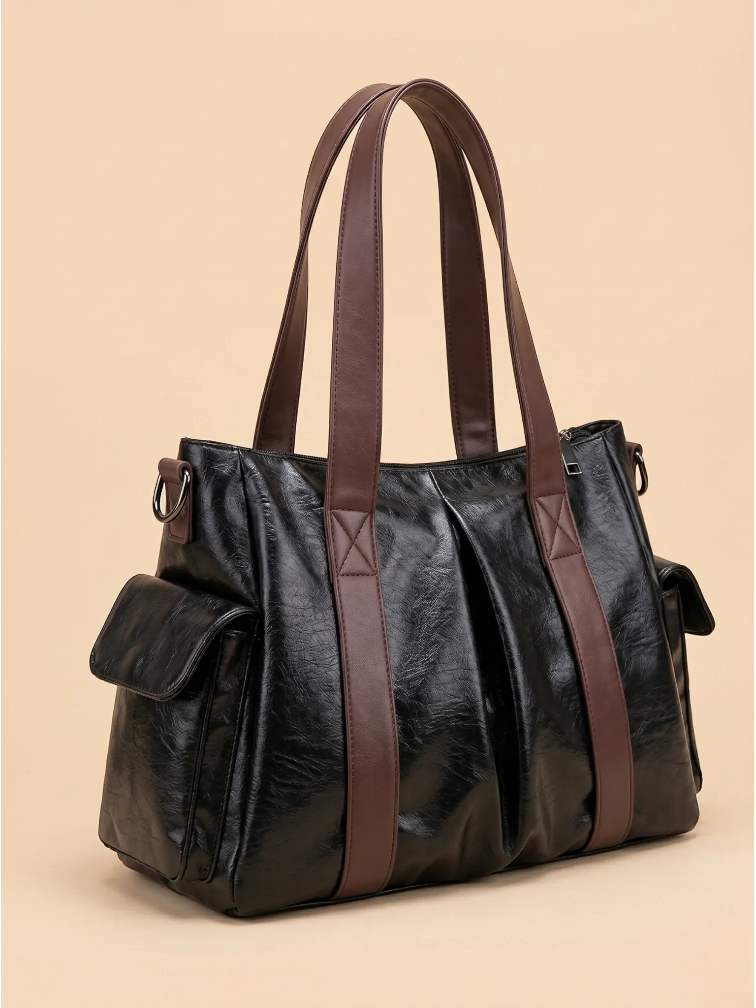 Sac de Cours Minimaliste en Cuir Vegan Bicolore Noir