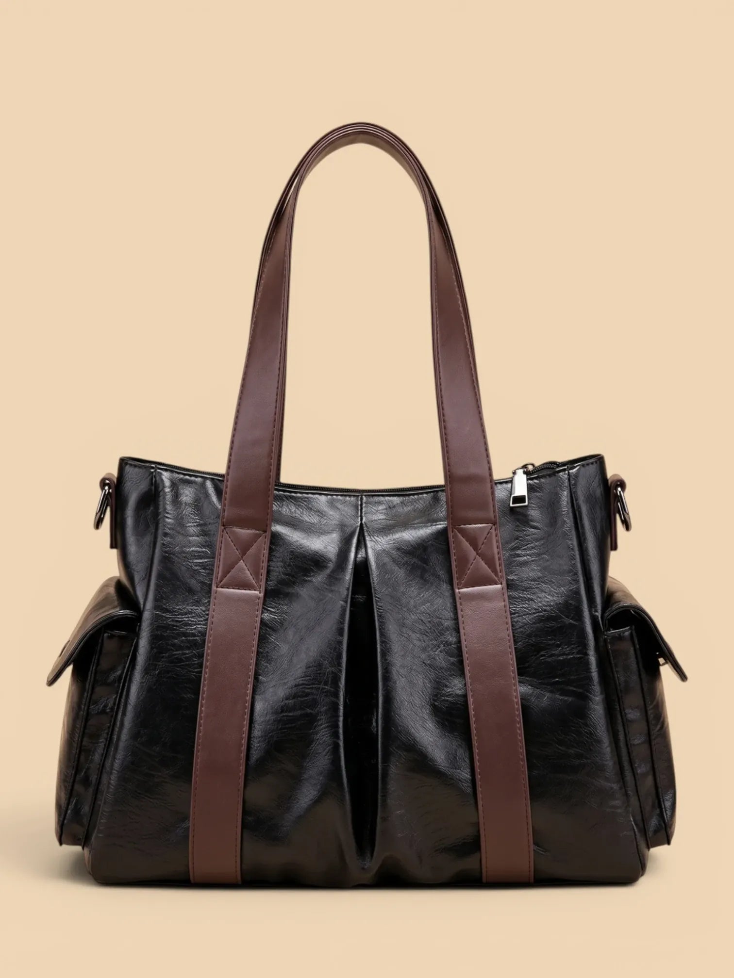 Sac de Cours Minimaliste en Cuir Vegan Bicolore Noir